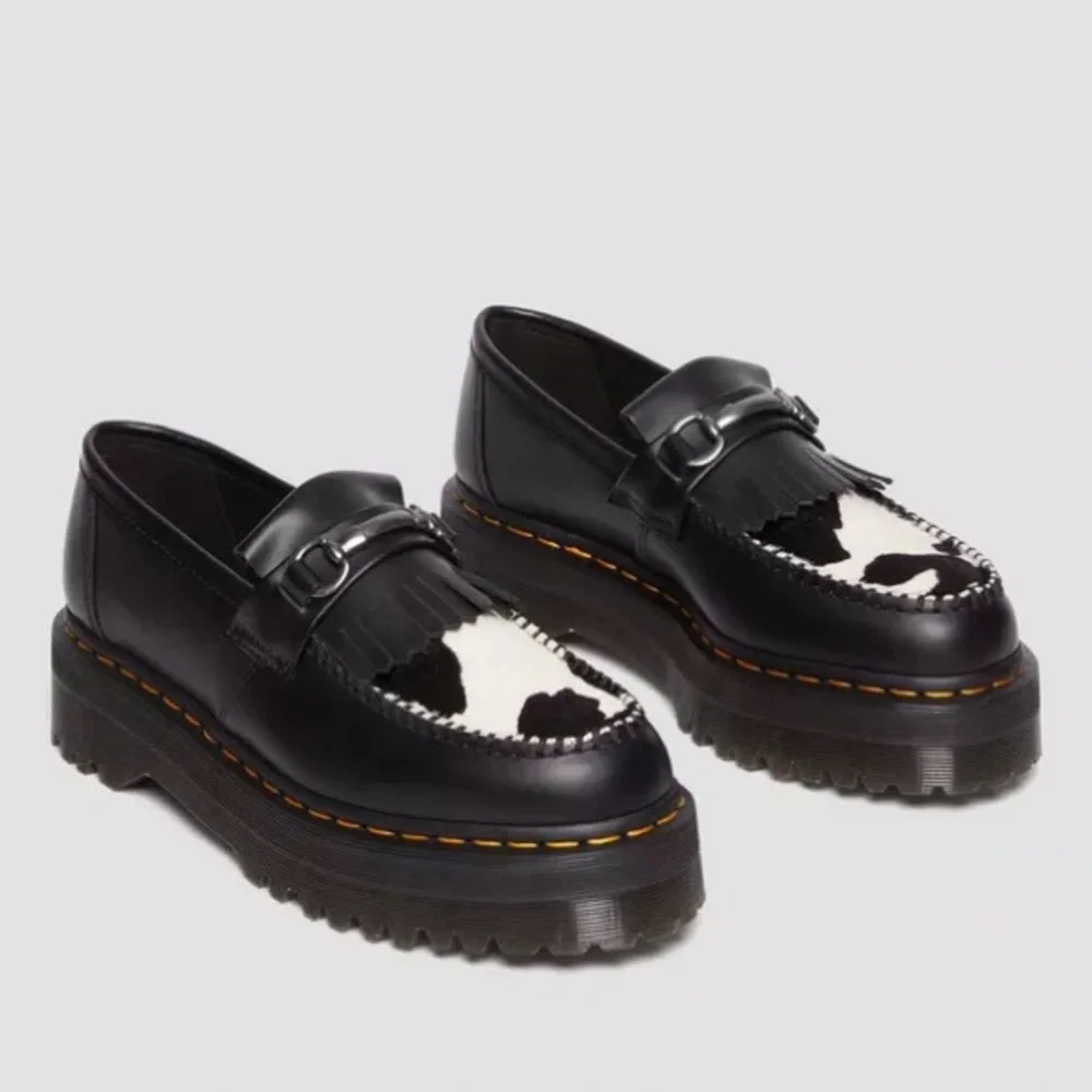 NEW Dr Martens Adrian Snaffle Leather Cow Print Platform Loafers Sz 6 - Picture 3 of 5